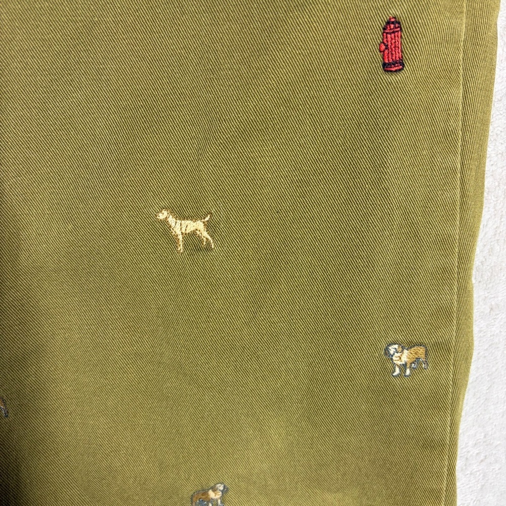 J. Crew Crewcuts Dog Embroidered Pants Size 10 Olive Green Preppy Chino Slim Fit - Picture 3 of 9